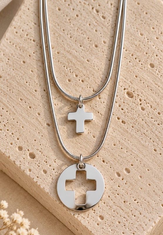 2 COLGANTES SUPERPUESTOS DE CRUCES, Plata 925