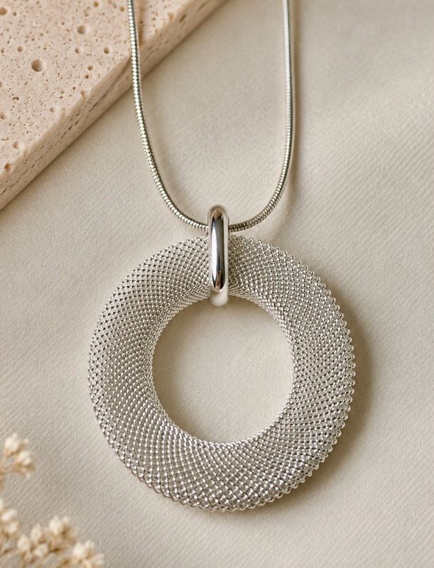 COLGANTE CON CIRCULO MALLADO,Plata 925
