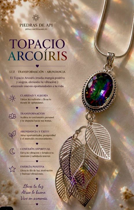 COLGANTE DE TOPACIO ARCOIRIS Y ELEMENTO EN PLATA 925