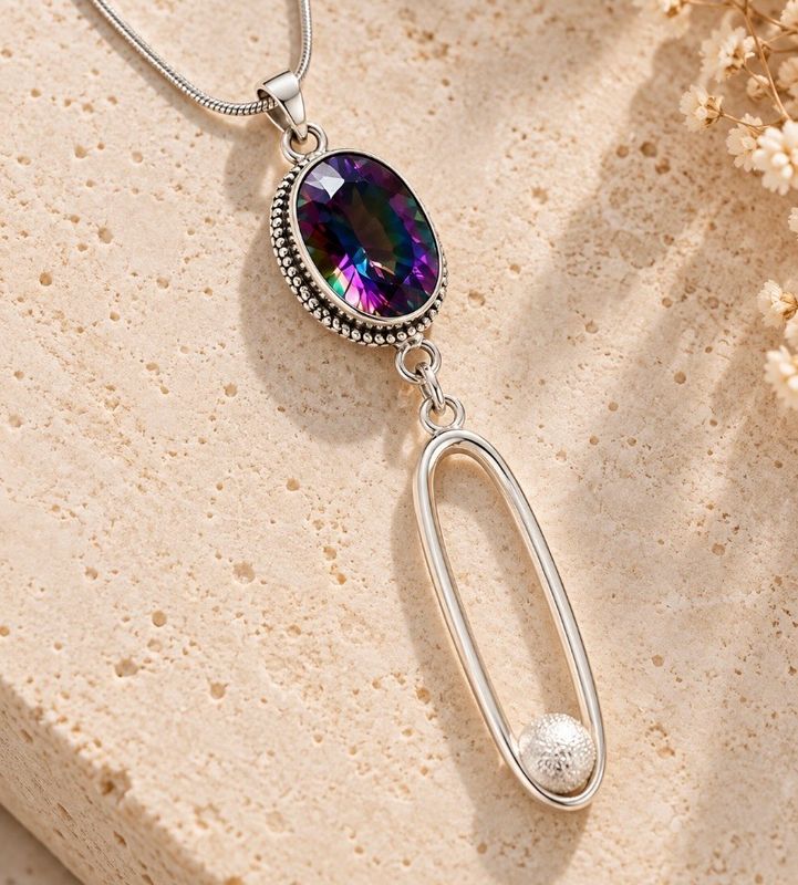COLGANTE DE TOPACIO ARCOIRIS Y ELEMENTO EN PLATA 925