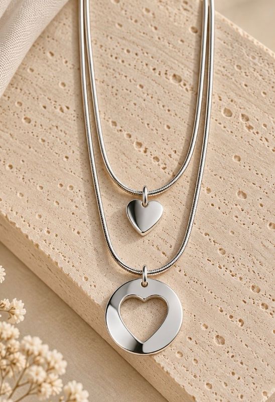 2 COLGANTES SUPERPUESTOS DE CORAZONES,Plata 925