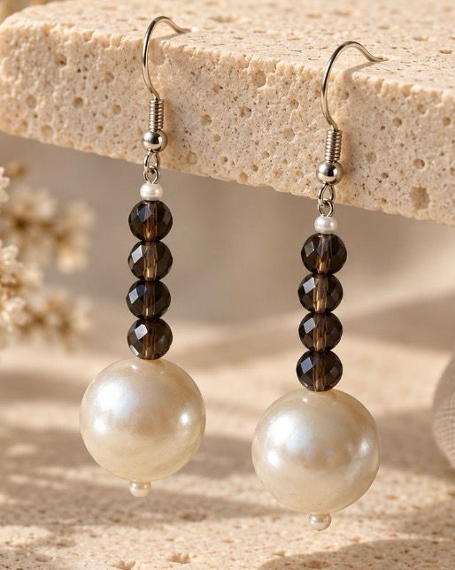 PENDIENTES LARGOS DE PERLAS,BLANCO Y NEGRO