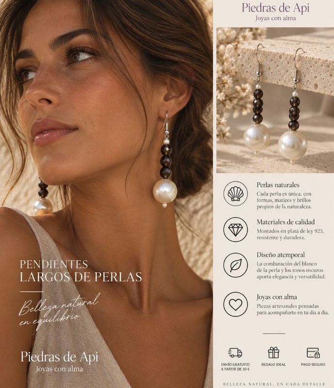 PENDIENTES LARGOS DE PERLAS,BLANCO Y NEGRO