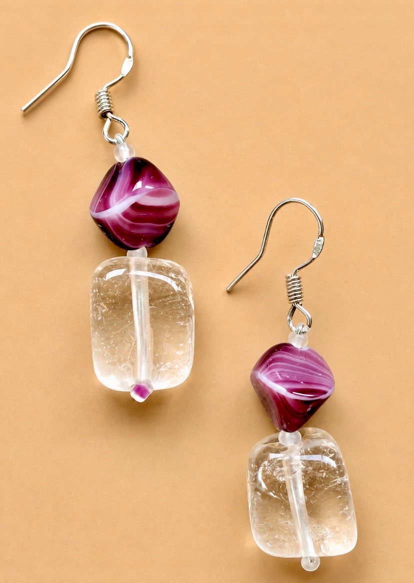 PENDIENTES DE AMATISTA Y CUARZO TRANSPARENTE