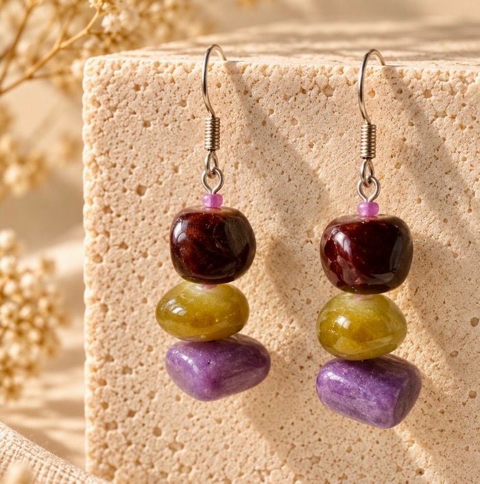 PENDIENTES 3 CUARZOS DE COLOR