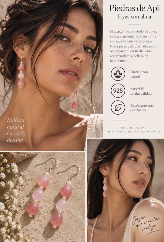 PENDIENTES 3 GOTAS CUARZO ROSA