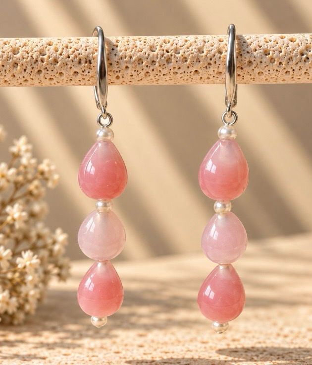 PENDIENTES 3 GOTAS CUARZO ROSA