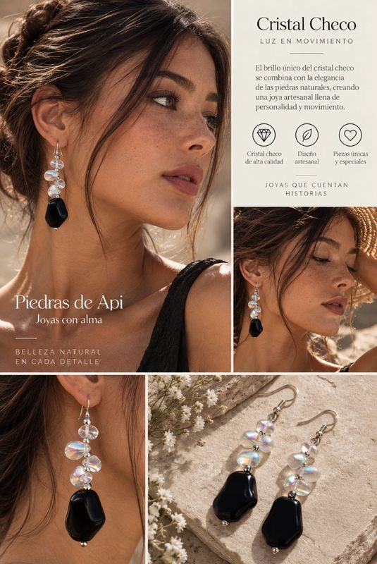 PENDIENTES DE CRISTAL NEGRO CON GOTAS TRANSPARENTES
