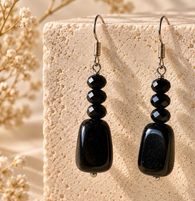 PENDIENTES DE CUARZO NEGRO