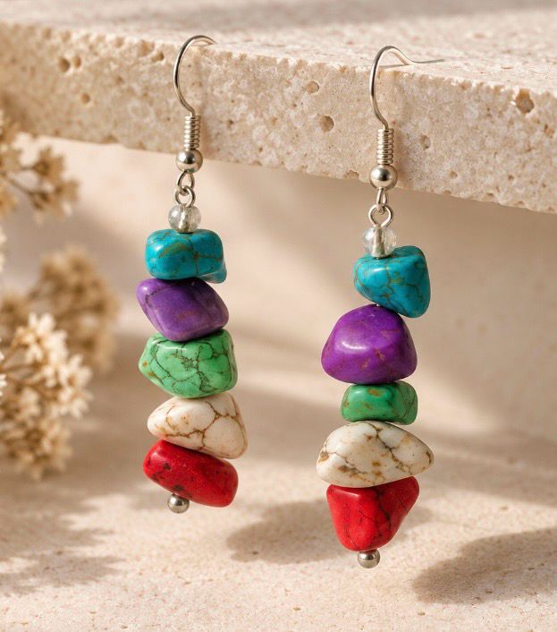PENDIENTES DE PIEDRITAS DE CUARZO DE COLORES