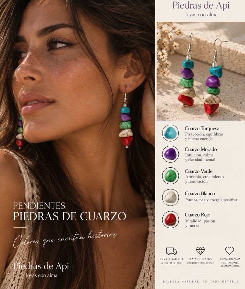 PENDIENTES DE PIEDRITAS DE CUARZO DE COLORES