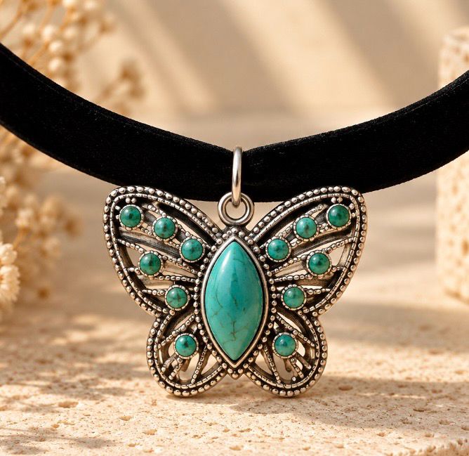 Chocker de mariposa con turquesa.