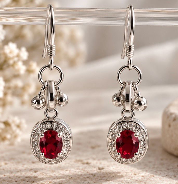 Pendientes topacio rojo con cascabeles.
