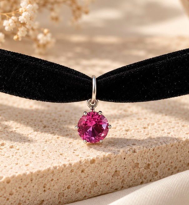 Choker de circonita rosa engastado en plata de ley.