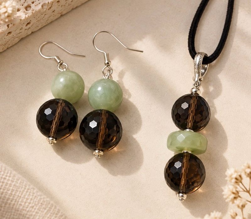Conjunto de colgantes y pendientes de cristal Checo y Jade.