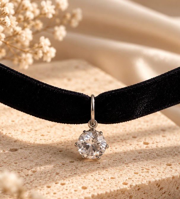 Chocker de circonita transparente engastada en plata de ley.