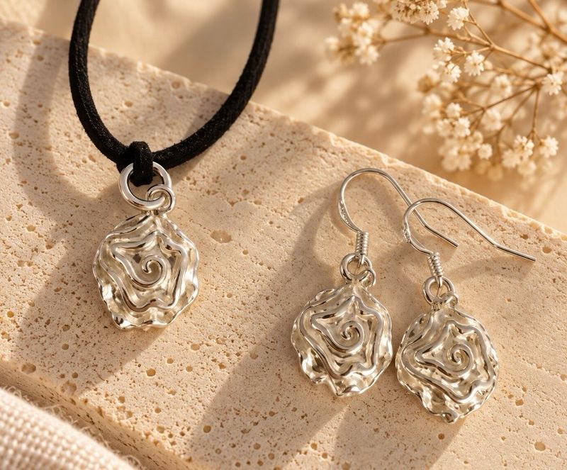 Conjunto de pendientes y colgante. Flores.