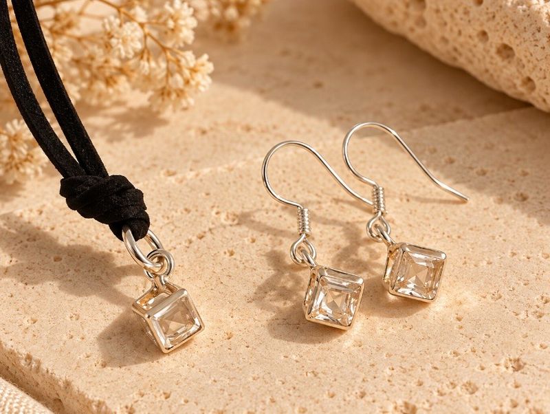 Conjunto de pendientes y colgante. Cubos con circonita.