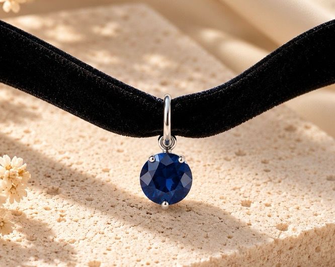Chocker de circonita azul engastada en plata de ley.
