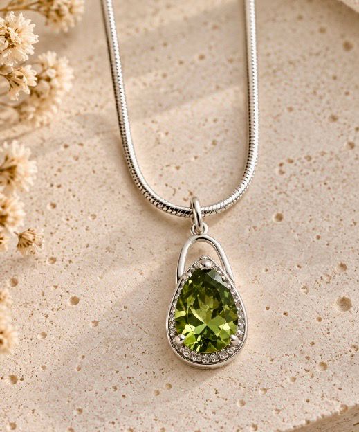 Colgante con topacio verde engastado en plata de ley.