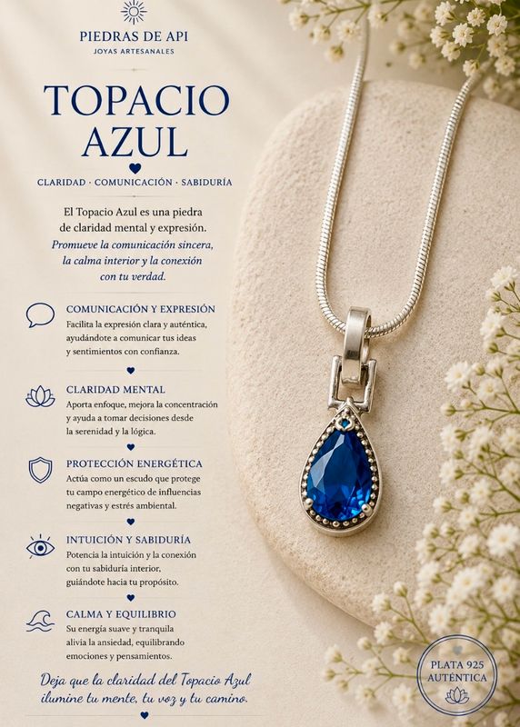 Colgante con topacio azul engastado en plata de ley.