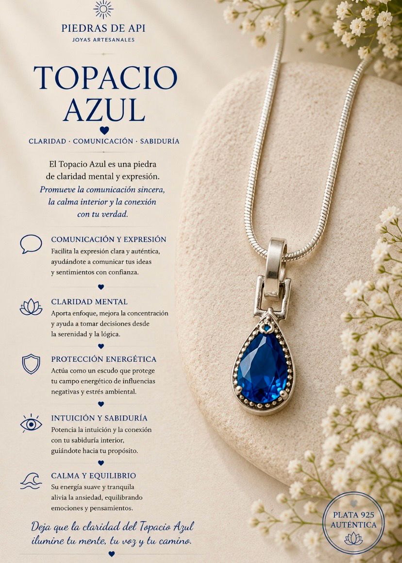 Colgante con topacio azul engastado en plata de ley.