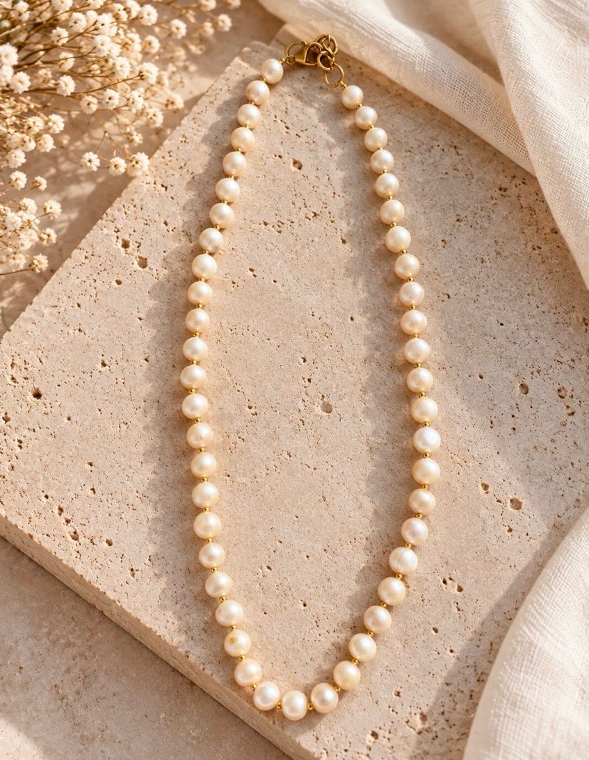 Collar de perlas naturales.