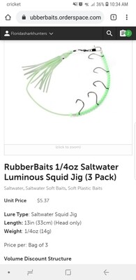 RubberBaits 1/4oz Saltwater Luminous Squid Jig