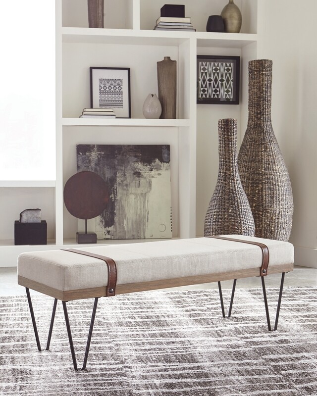 Upholstered Bench Beige And Black