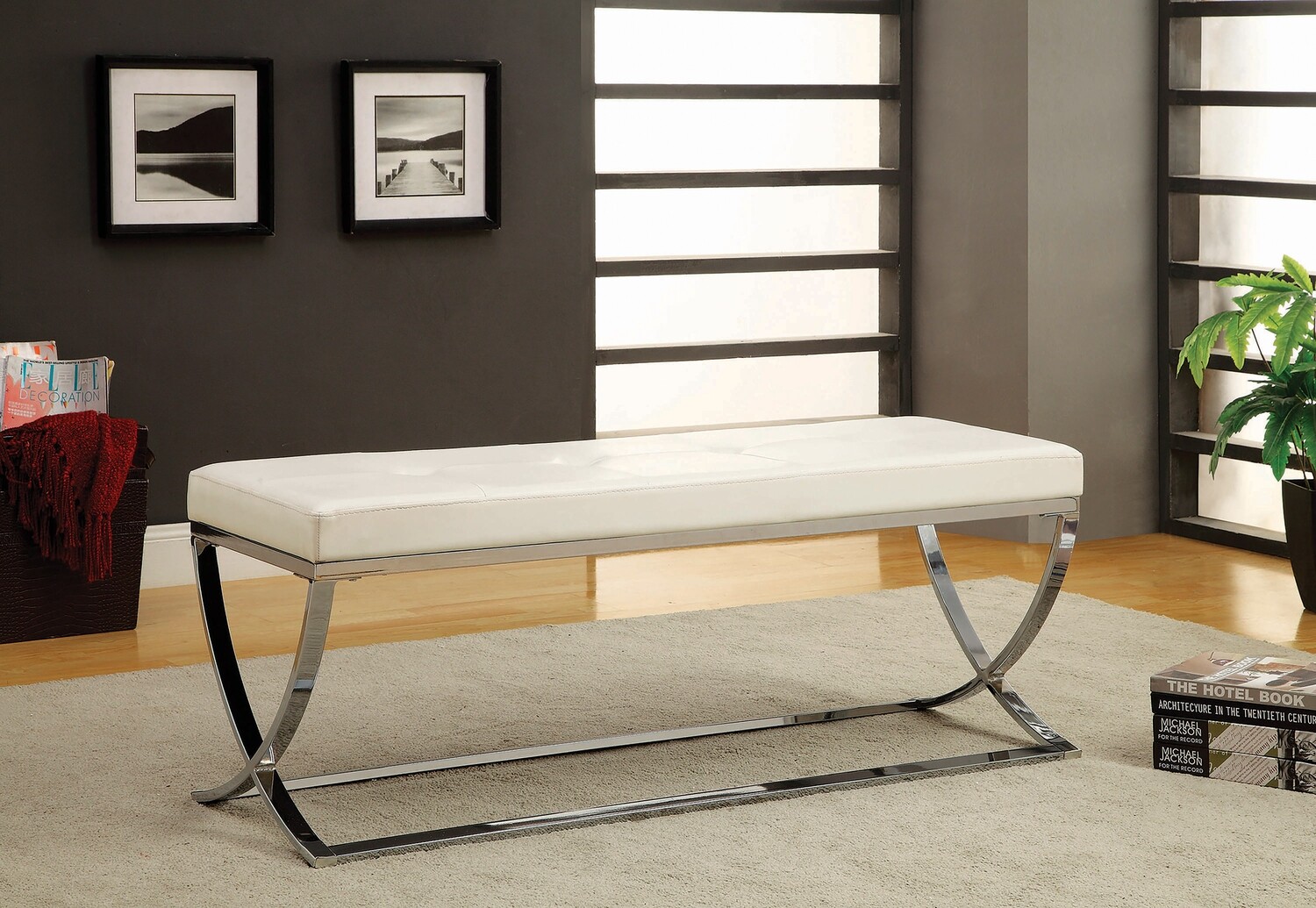 Bench With Metal Base White And Chrome