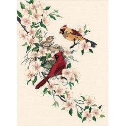 Dimensions #1516 Cardinals in Dogwood Embroidery Kit 11"x15"