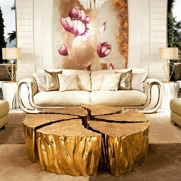 Tree trunk gold coffee table