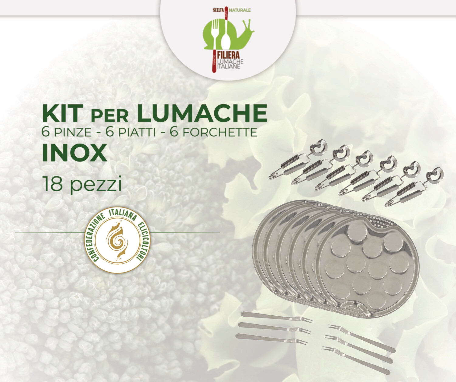 KIT PER LUMACHE - ACCIAIO INOX -  18 PEZZI -