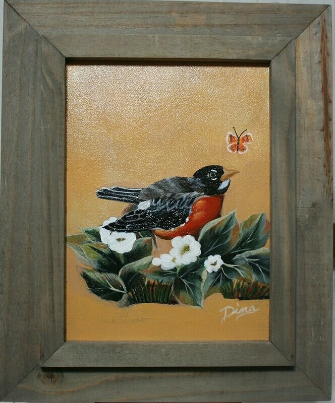 Painting - Black & Red Bird On A Dogwood Branch