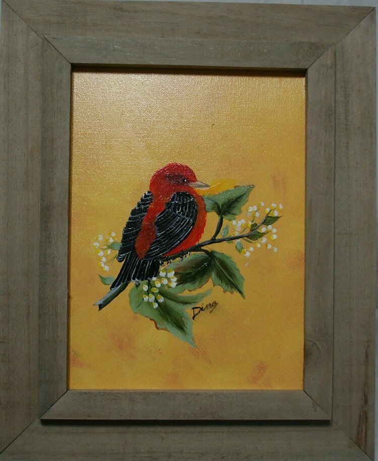 Painting - Red & Black Bird On A Branch