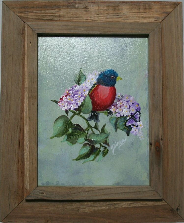 Painting - Colorful Bird On Wisteria Branch