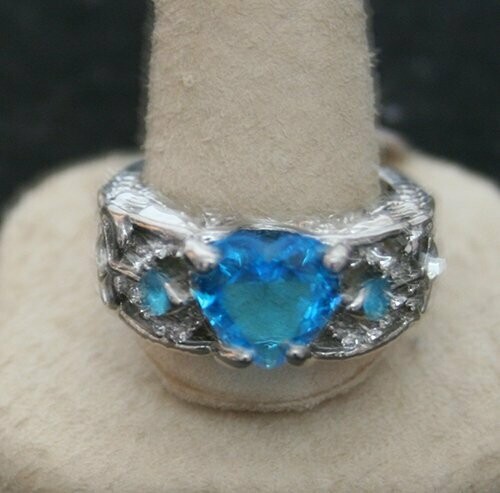 Ring: Ladies - Sterling Silver -Aquamarine - Size 9