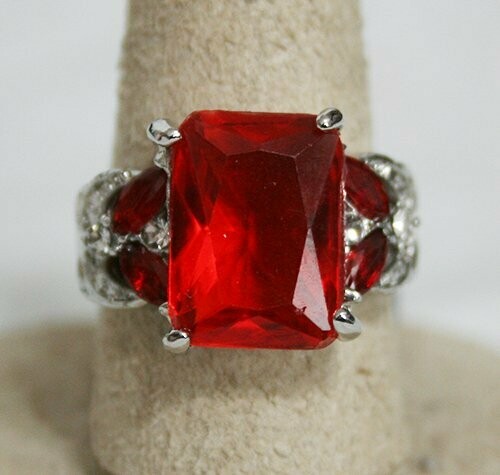 Ring: Ladies - Sterling Silver - Red Ruby - Size 6 1/2