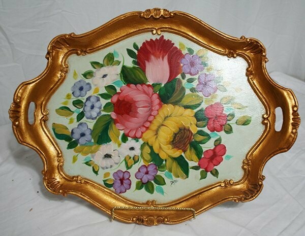 Tray - Gold With Floral