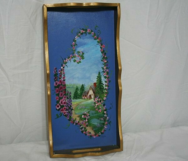 Tray - Gold/Blue - Floral Landscape