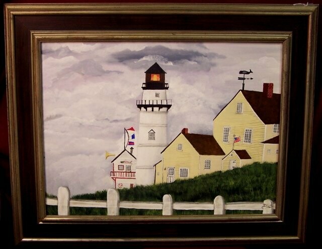 Painting - Lighthouse With Buildings