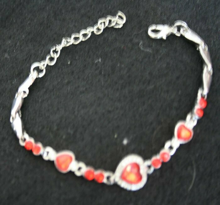 Bracelet - Ruby Hearts - Silver