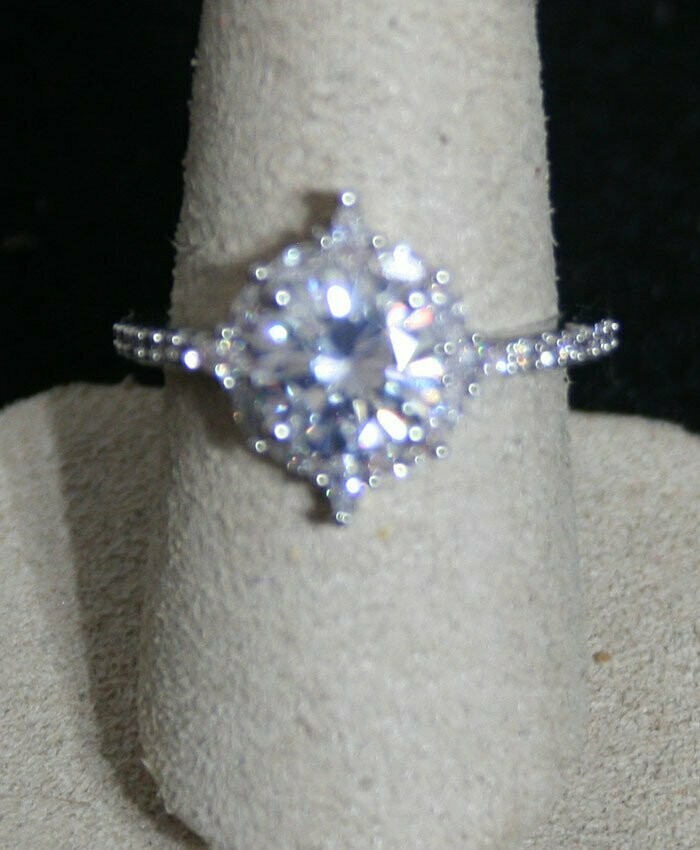 Ring - Woman's Engagement - Silver Plated - White Sapphire  - Size 7 1/2