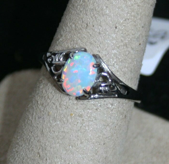 Ring - Woman's - Sterling Silver - Opal - Size 8