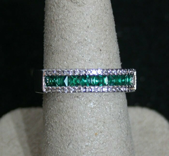 Ring - Woman's - Sterling Silver - Emeralds - Size 7