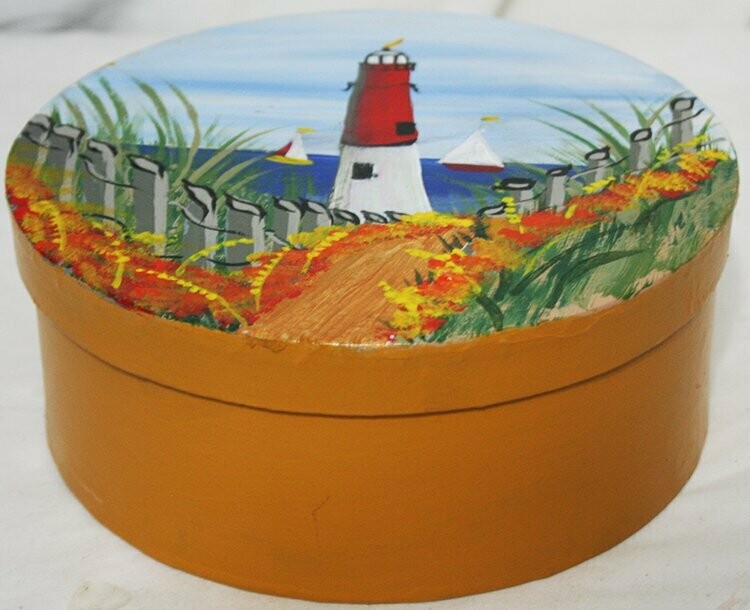 Round Painted Box w/ Lighthouse