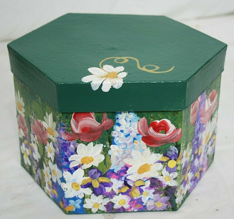 Painted 6 Sided Box w/  Floral