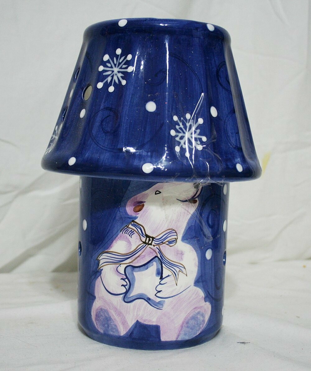 Candle Holder - Blue w/ Snowman