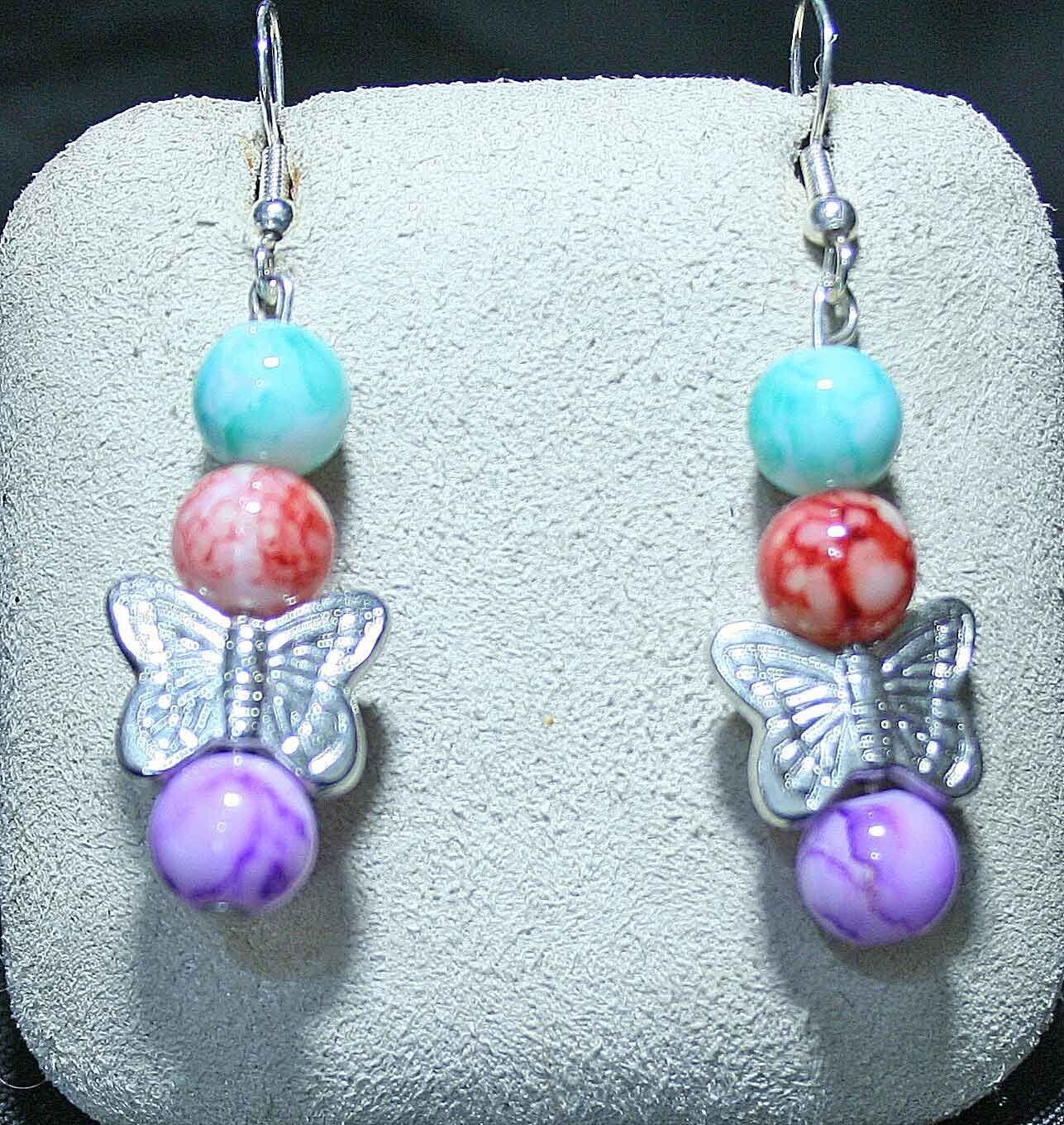 Earring-Agate & Howlite  w/ Butterfly