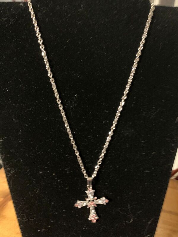 Necklace-Cross w/Heart-Morganite-17"